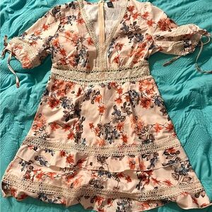 Floral V-Neck Dress with Lace Trim